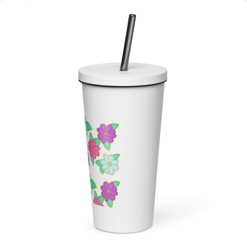 Flower Power Insulated Tumbler with a Straw