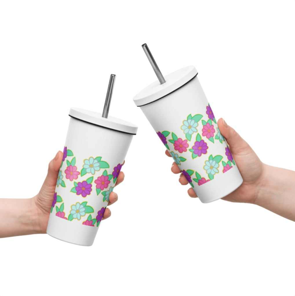 Flower Power Insulated Tumbler with a Straw