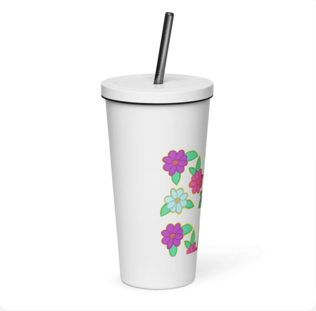 Flower Power Insulated Tumbler with a Straw