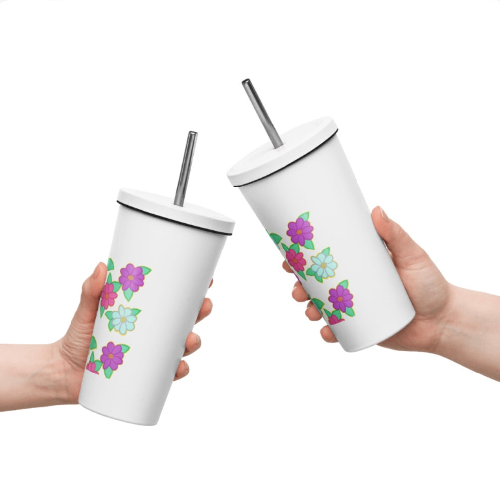 Flower Power Insulated Tumbler with a Straw