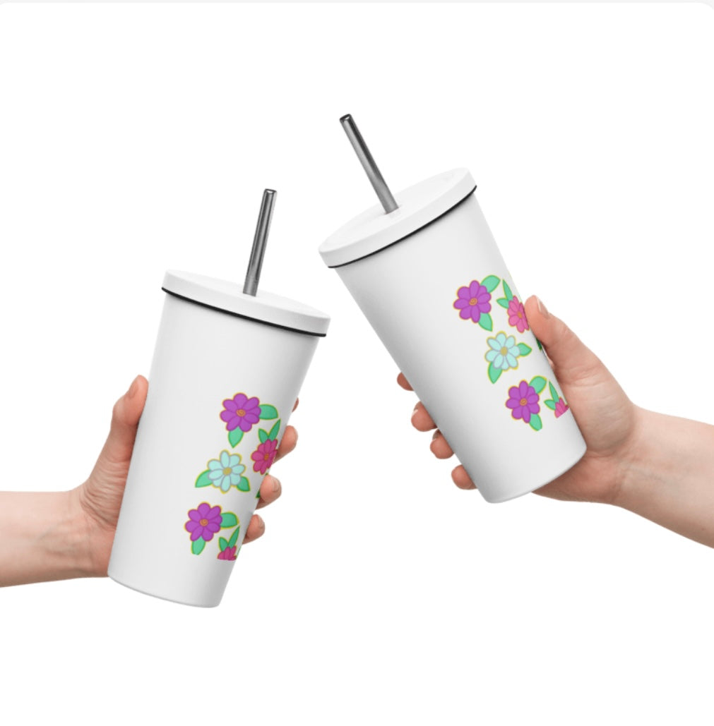 Flower Power Insulated Tumbler with a Straw